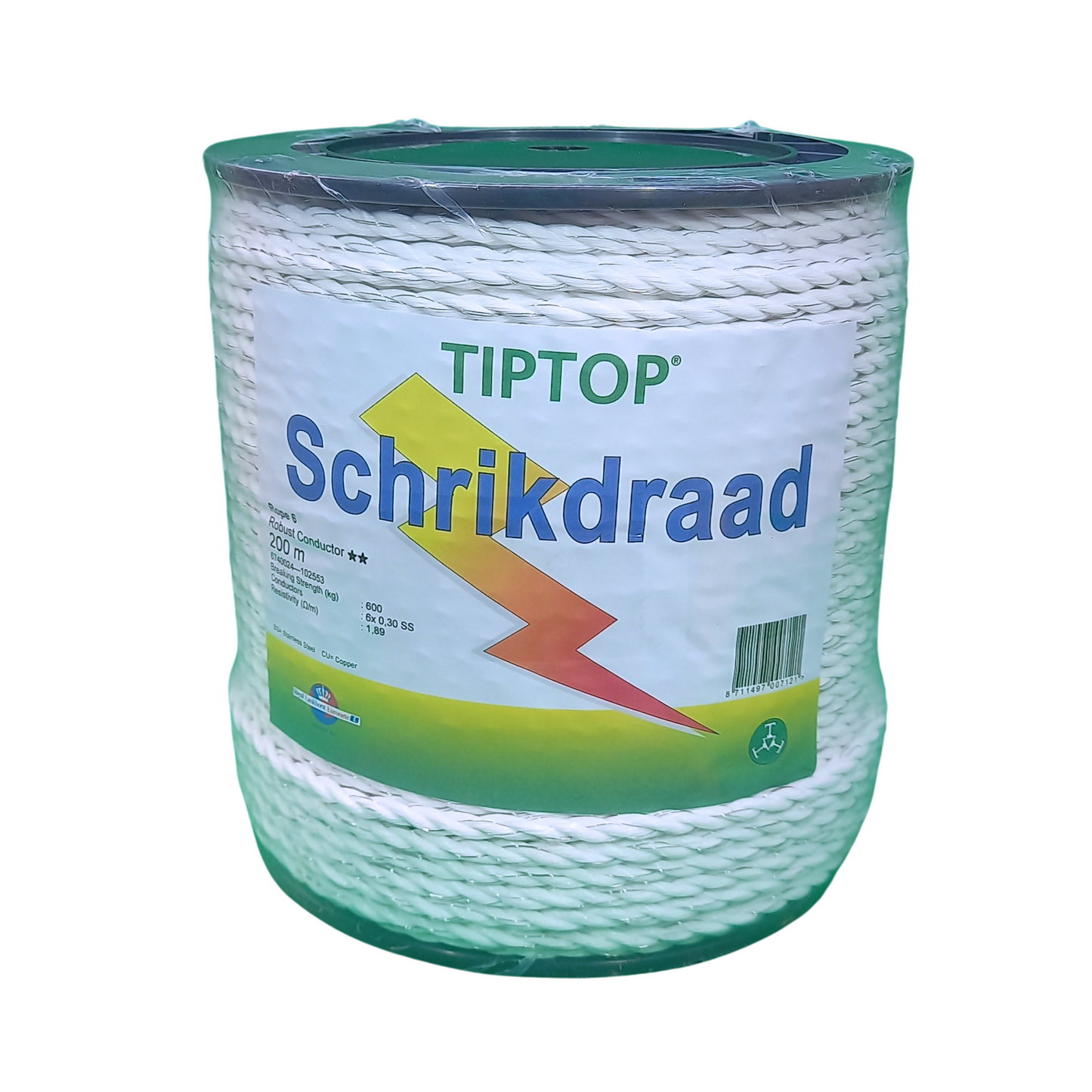 Tiptop schrikdraad wit 200m 6mm