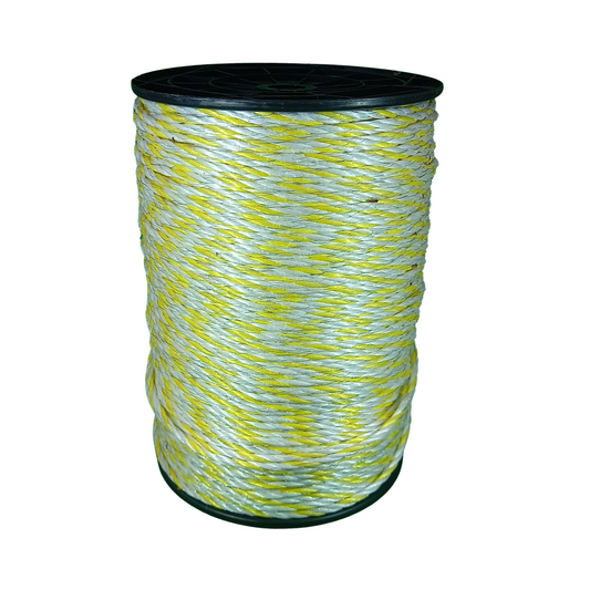 Schrikdraad geel-wit 400m 6mm